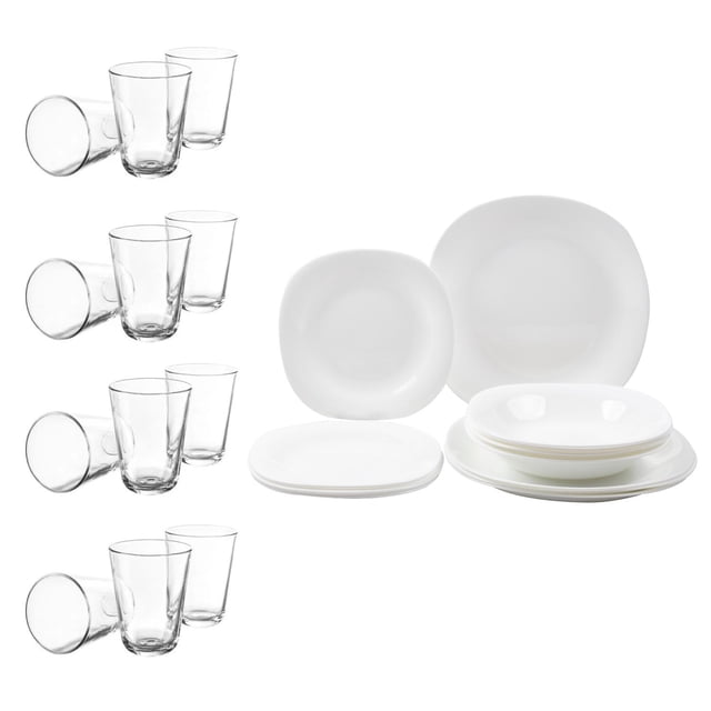 Vajilla 24 Piezas Opal Moderna Cuadrada Vasos Vidrio Calypso ColorHome CHOPAL12S, 1717421-LIB