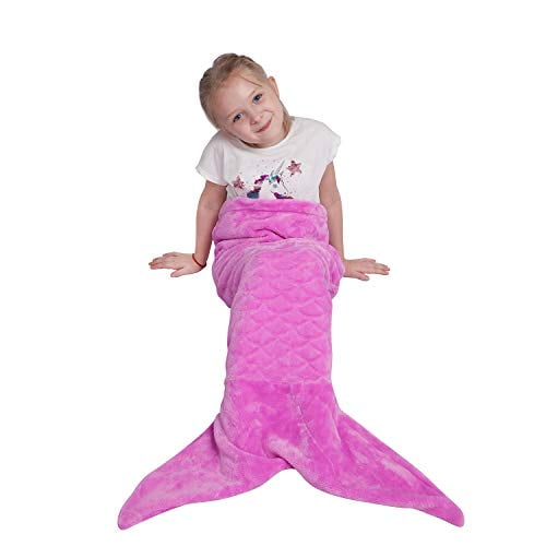Soft Plush Kids Sequin Mermaid Tail Throw Cosy Warm Blanket Pink Gift For Girl 