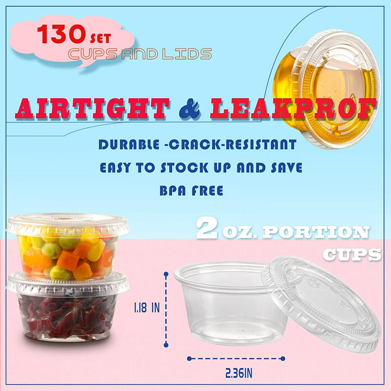 130 Sets - 2 Oz ] Jello Shot Cups, Small Plastic Containers with Lids,  Airtight and Stackable Portion Cups, Salad Dressing Container, Dipping  Sauce Cups, Condiment Cups for Lunch, Party to Go, Trips 