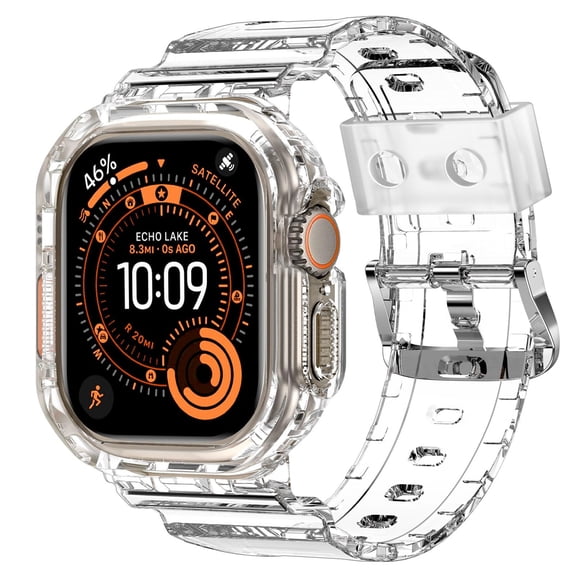 ZYX Clear Jelly Crystal Watch Band with Bumper Case, Sport Strap Compatible with Apple Watch 42/44/45mm