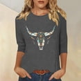 thumbnail image 2 of Staron Women's 3/4 Sleeve Western Print Casual T-Shirt Round Neck Loose Fit Fashion Top, Gray L, 2 of 4