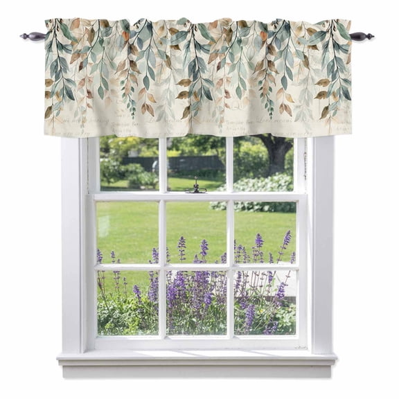 Vintage Farmhouse Valances for Windows, Style Plants Green Leaves Valance Window Treatment Rod Pocket Short Curtains Valances for Kitchen Bathroom 56"W x 16"L