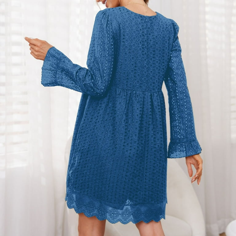 VSSSJ Women's Long Sleeve Lace Eyelet Mini Dresses Casual Loose Solid Color V Neck Pockets Above Knee Ruffle Cute Babydoll Dress Dark Blue S - Walmart.com VSSSJ Women's Long Sleeve Lace Eyelet Mini Dresses Casual Loose Solid Color V Neck Pockets Above Knee Ruffle Cute Babydoll Dress Dark Blue S - Walmart.com