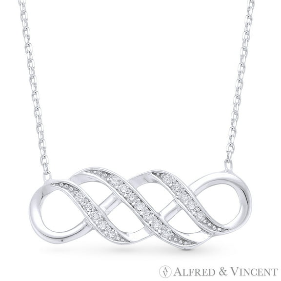 Double-Infinity Cubic Zirconia Charm Pendant & Chain Necklace in .925 Sterling Silver
