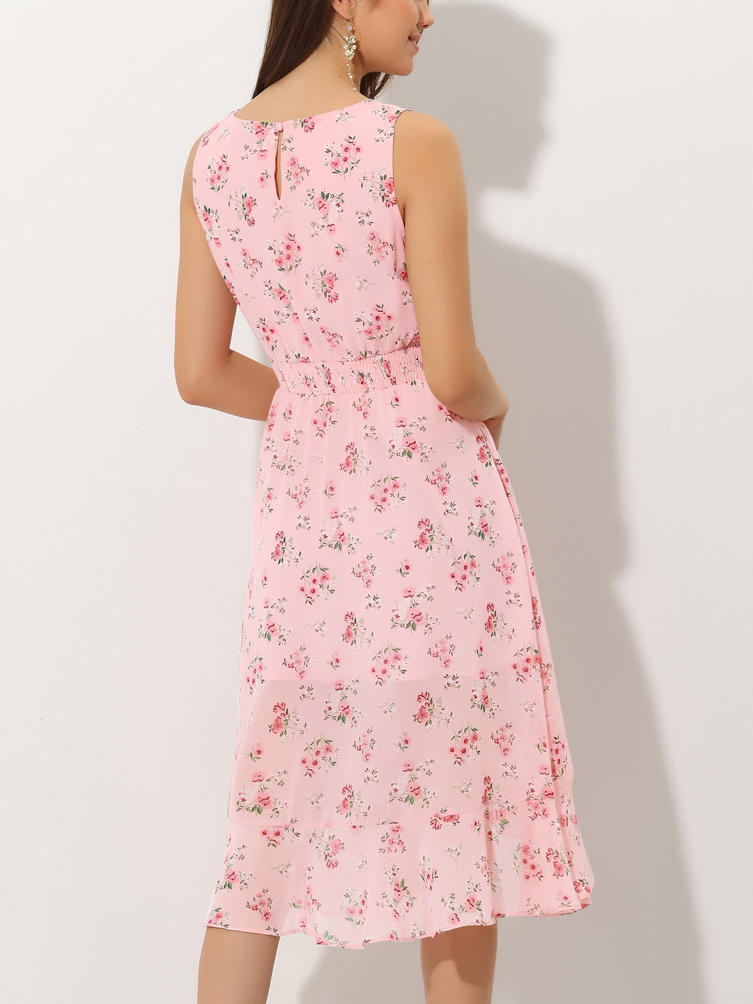 DARING DIVA Women's Summer Wrap Round Neck Keyhole Back Dresses M Pink