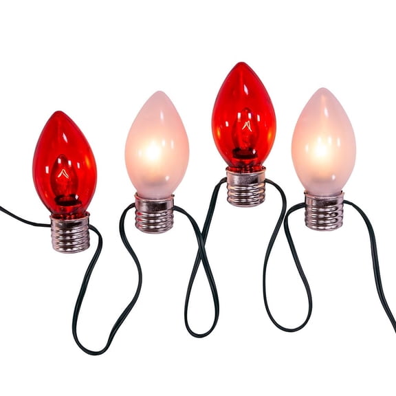 Kurt S. Adler C7 Light Set 10 Light Red and White Incandescent with Green Wire