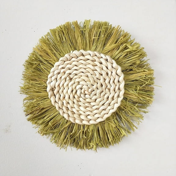 ERDOUY Boho Wall Baskets Decor Hanging Rustic Rattan Wicker Wall Baskets Round Wall Art for Farmhouse Living Rooms Bedrooms Kitchen Decorations (Large ,Green)