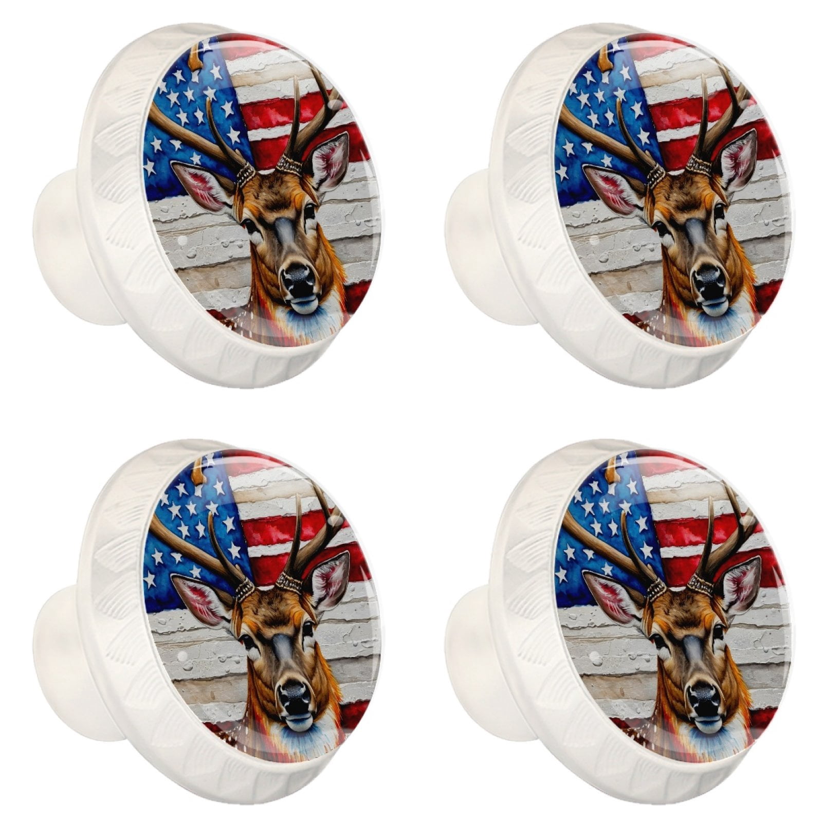 4 Pcs Deer and American Flag Knobs for Kitchen Cabinet Cupboard Dresser Bookcase Drawer Pulls Handles Round Home Decor