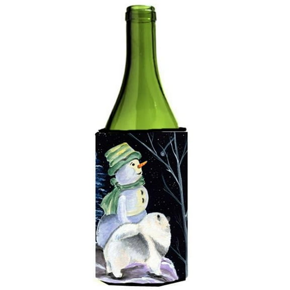 Snowman With Keeshond Wine bottle sleeve Hugger - 24 oz.