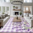 thumbnail image 3 of Spring Lavender Floral Area Rugs 8'x10', Washable Small Throw Rugs for Living Room Patio, Flowers Butterfly Purple Plaid Indoor Outdoor Rug Non-Slip Low Pile Carpet Runner Reversible Floor Mats, 3 of 8