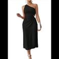 thumbnail image 1 of Vestido de Verano Midi Sin Mangas con Abertura Alta y un Hombro Descubierto para Mujer, Negro, Talla L, 1 of 7