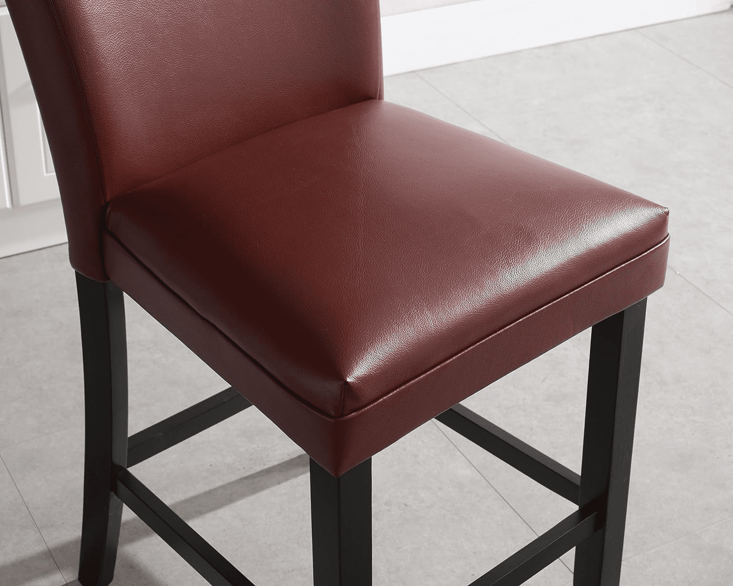 BAXMUY Set of 4 Counter Height Bar Stools, 25.6" Seat, Red, Solid Wood & Faux Leather Bar Chairs for Kitchen Island & Home Bar