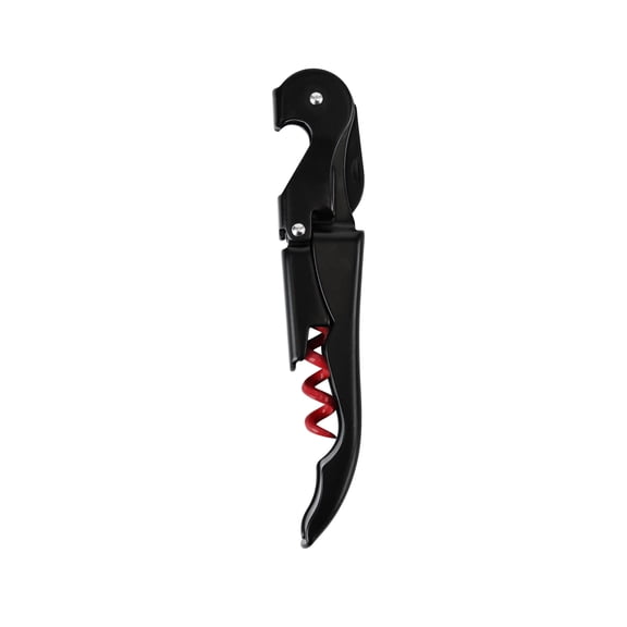 True Brands TrueTap Double Hinged Waiters Corkscrew, Top-notch Stainless Steel Opener with Foil Cutter Built to Last Wine Key Black Red, Set of 1