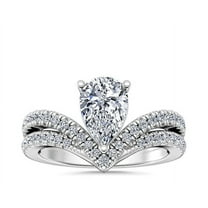 1.00 Carat Brilliant Pear Cut Natural Diamond Solitaire with Accents Beautiful Ring for Engagement Solid 18K White Gold Size 9