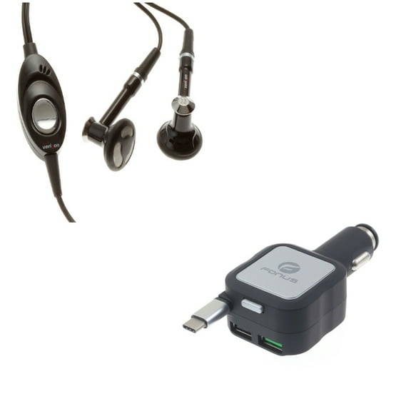 Headphones Wired Earphones w Retractable Car Charger X8K for Acer Liquid Jade Primo - Alcatel PulseMix, 7, Idol 5S 5 4S - ASUS Zenfone V Live, ROG Phone, AR 6 5z 4 Pro - Blackberry Motion