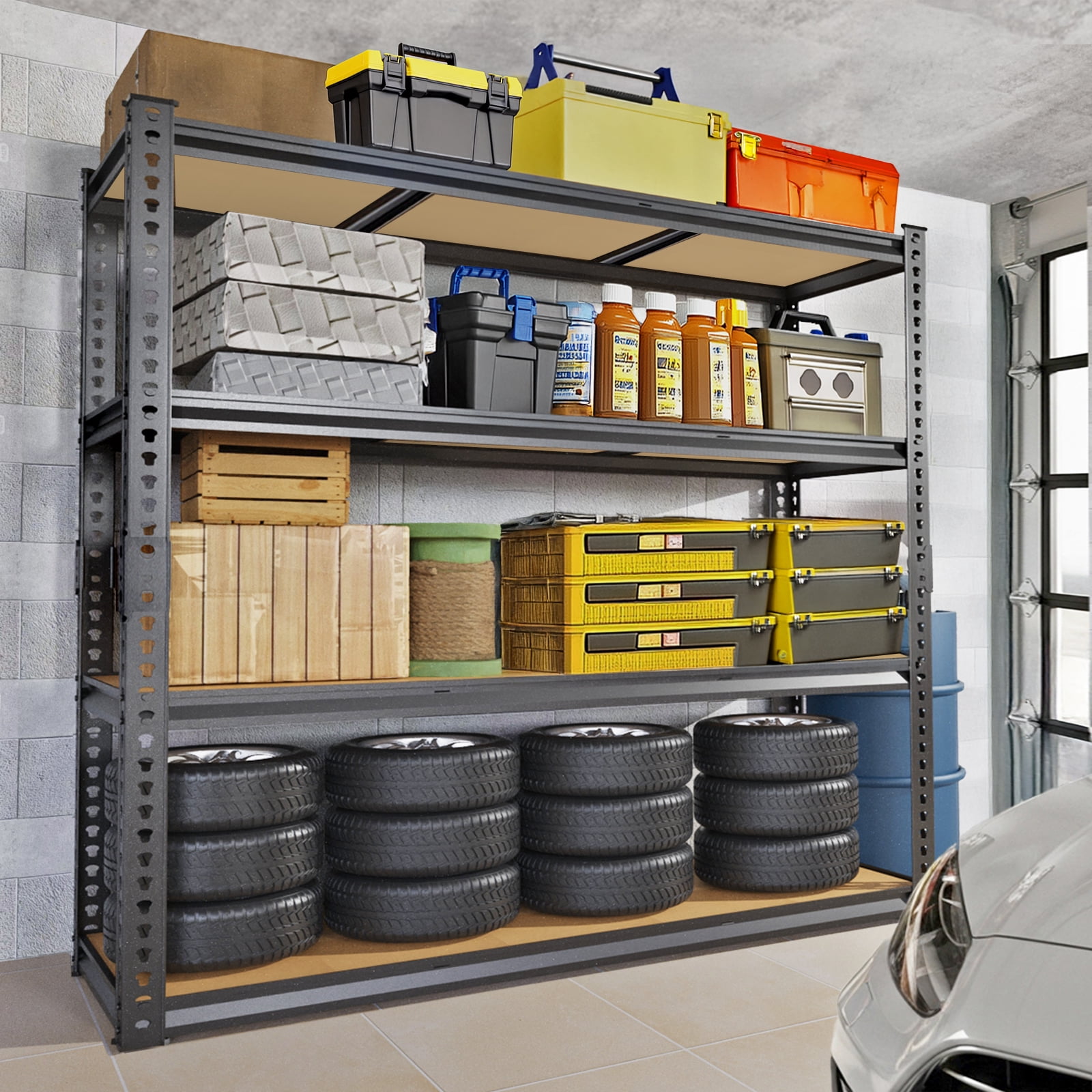 Ktaxon 4 Tier 48" W Shelving Rack for Garage & Industrial Heavy Duty,  2200LBS Adjustable Metal Tough Shelves Gloved Rubber Hammer, 48" W x 60" H x 18" D