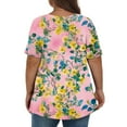 thumbnail image 4 of XADYUY Womens Plus Size Summer Tops Clearance 5 Plus Size Blouses V Neck Floral Print Short Sleeve Tops Dressy Casual Tshirt Women Loose Fit Clothes,4XL Hot Pink, 4 of 4