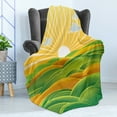 thumbnail image 4 of Celtic Green Soft Flannel Fleece Throw Blanket, Sun Going down over Valley Field Rural Landscape, Cozy Plush for Indoor and Outdoor Use, 70" x 90", Lime Green Amber, by Ambesonne, 4 of 5