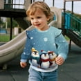 thumbnail image 3 of Garronmavis Christmas Penguin Long Sleeve Pullover Fashion Long Sleeve Fall Winter Tops Ruffle Girls Pullover Crewneck Sweatshirt Comfortable Fall Winter Clothes for Girls Aged 3-4, 3 of 7