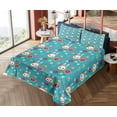 thumbnail image 4 of Ambesonne Emoji Fitted & Top Sheet Set with Sham, Happy Chinese New Year Print, Sea Blue White Mustard, 4 of 5