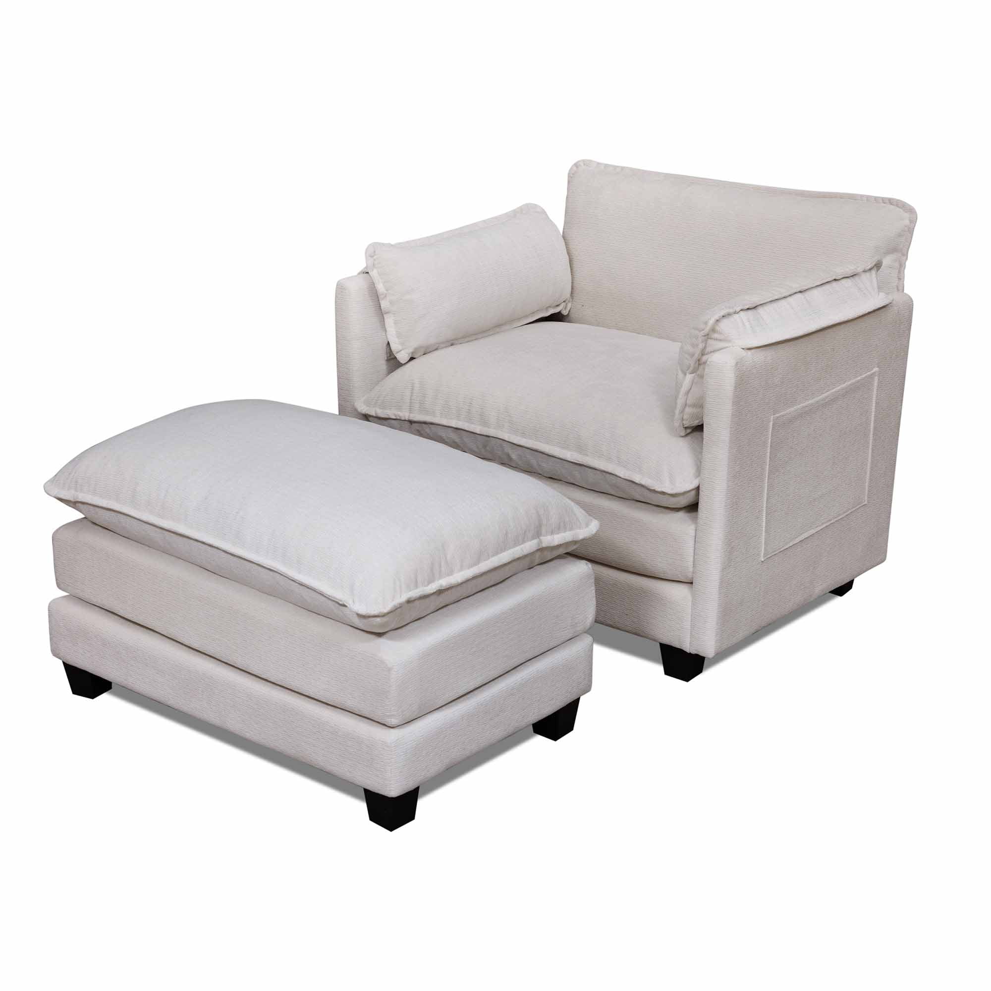 Lunale Oversized Modern Accent Chair with Ottoman, Lounge Reading Armchair, Single Sofa Chair for Living Room, Beige Boucle