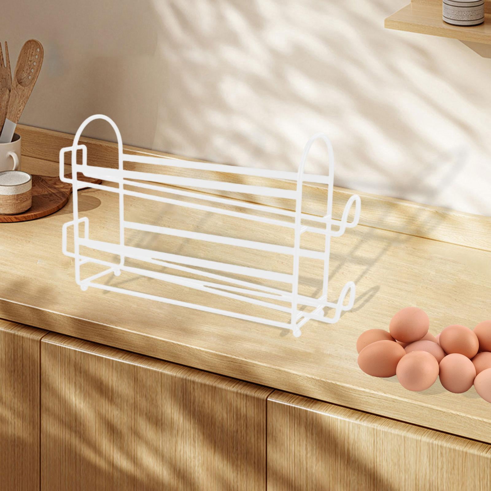 CarpNettore Refrigerator Egg Holder Storage Space Saving Automatically Rolling Fridge Egg Container for Cabinet Kitchen Housewarming Gift white 2 layer