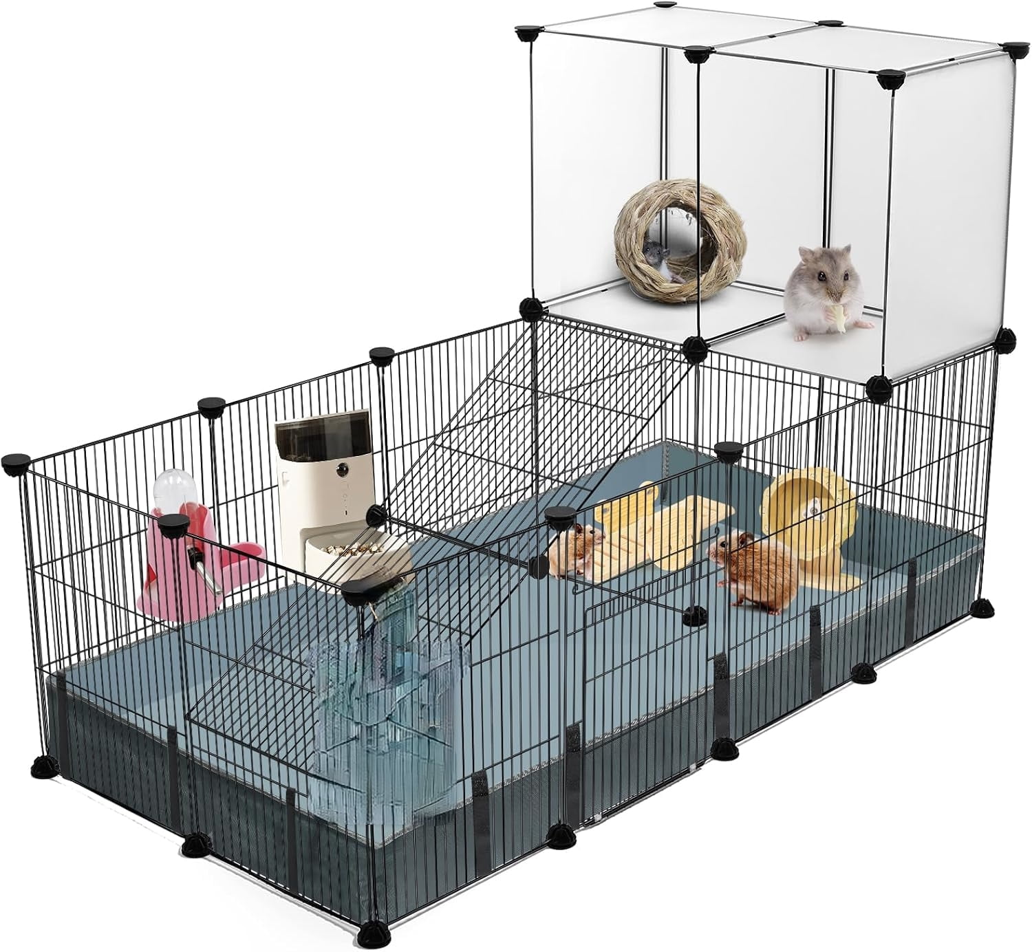 Uni 32 Panels Small Animal Playpen,47.5" x 23.7" x 31.5" Pet Playpen with Upgrade Waterproof Mat,C&C Cage for Guinea Pigs, Rabbit/Bunny Cage, Bunny/Puppy Play Pen, Indoor Outdoor Portable Metal Fence