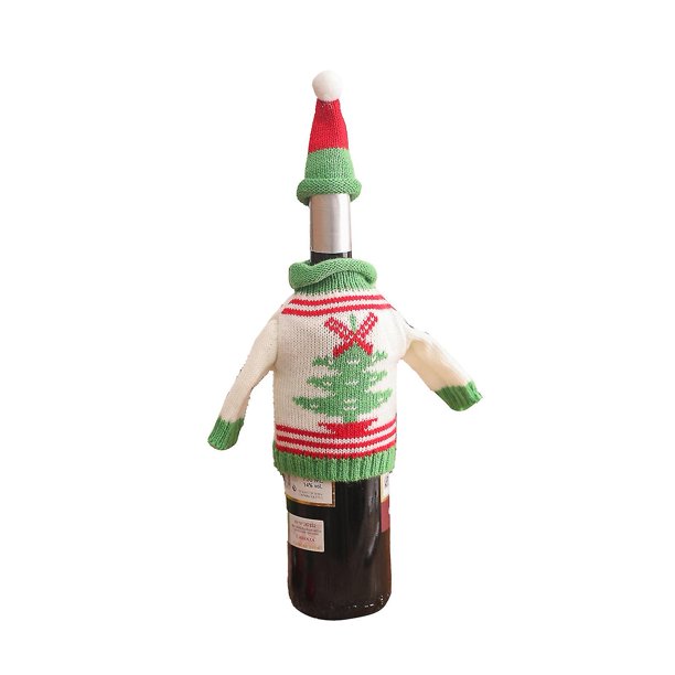 Farfi funda para botella de vino estilo navideño con sombrero cuello alto decorar tejido botella de vino funda para suéter bolsa para Navidad
