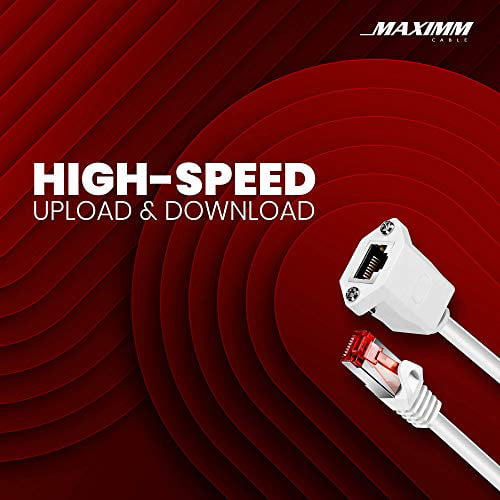 Maximm Cat6 Male to Female Ethernet Extension Cord White Oxygen-Free Pure Copper Conductors 25 Feet Red Transparent RJ45 Shielded Male to Female Connectors with Screws 