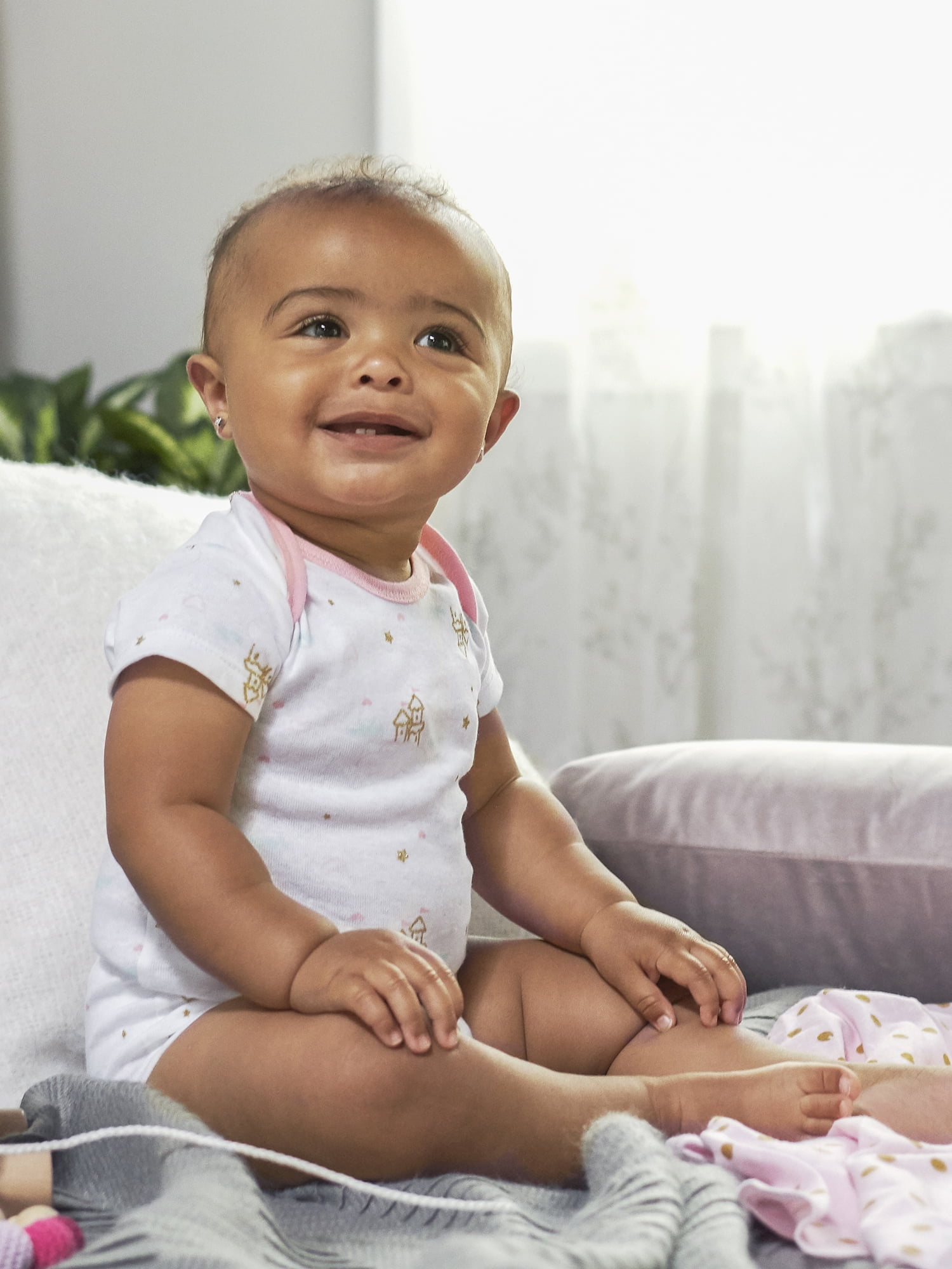 Gerber Baby Girl Short Sleeve Onesies Bodysuits, 5-Pack