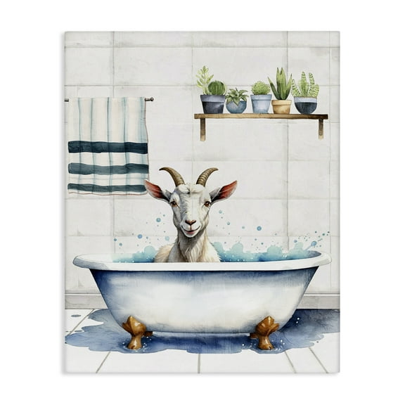 Stupell Industries Goat Bathtime Suds Bath & Laundry Painting Wrapped Canvas Art Print Wall Art, 16 x 20
