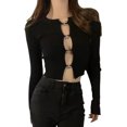 thumbnail image 1 of Long Sleeve Button Sweater Top Women Elegant Pure Color Short Rib Knit Open Front Outwear, 1 of 8