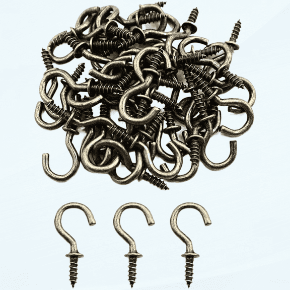 Small Screw Hooks 1/2'' Screw Cup Hook Bronze Screw-in Light Hooks DIY Jewelry Hooks (60Pack)