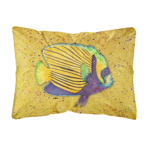 Carolines Treasures 8577PW1216 Tropical Fish on Mustard Canvas Fabric Decorative Pillow, 12H x16W, multicolor
