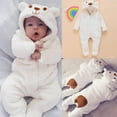 thumbnail image 2 of Boys Winter Coat Baby Hooded Cartoon Flannel Romper Jumpsuit Warm Clothes Boys' Outerwear Jackets White 3 Months-6 Months, 2 of 7