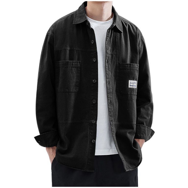 APEXFWDT Men's Big & Tall Shirt Jacket - Lightweight Cotton Button
