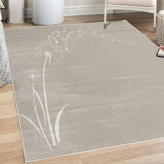 Music Decorative Rug, Flying Dandelions Notes Summer Spring Meadow Silhouette Softness Simple Print, Quality Carpet for Bedroom Dorm and Living Room, 6 Sizes, Pale Sepia, by Ambesonne