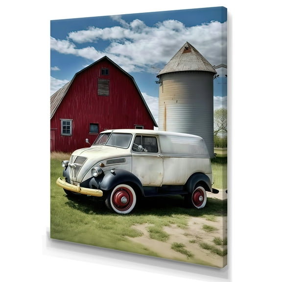 Designart Milk Truck At The Barn Canvas Wall Art