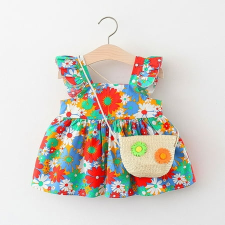 

Hunpta Dress Printed Sleeve Fly Girls Infant Baby 6M 3Y Princess Ruffles Floral Set Bag Girls Dresses