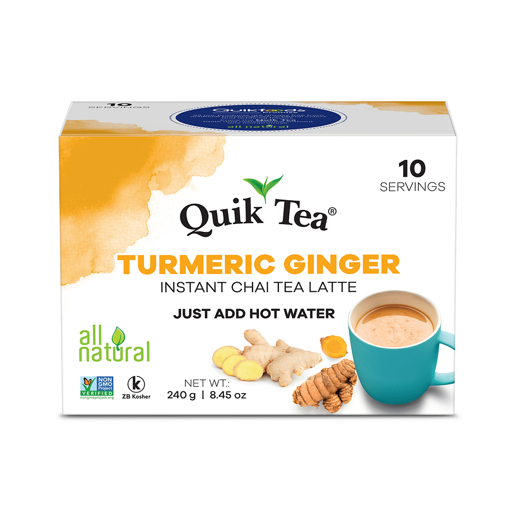 QuikTea Turmeric Ginger Chai Tea Latte – 40 Count, Bold Turmeric Ginger Flavor, Naturally Caffeine-Light, No Preservatives – Just Add Hot Water
