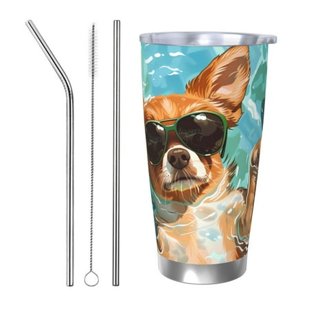 

Cauagu Funny Swimming Chihuahua Pattern 20oz Tumbler Stainless Steel Vacuum Insulated Tumbler with Lid Insulated Coffee Mug Thermal Cup with Splash Proof Sliding Lid-Straw Three-piece Set