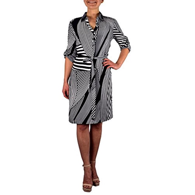 Peach Couture Robe droite à manches 3/4 avec boutons et col en V pour femme
