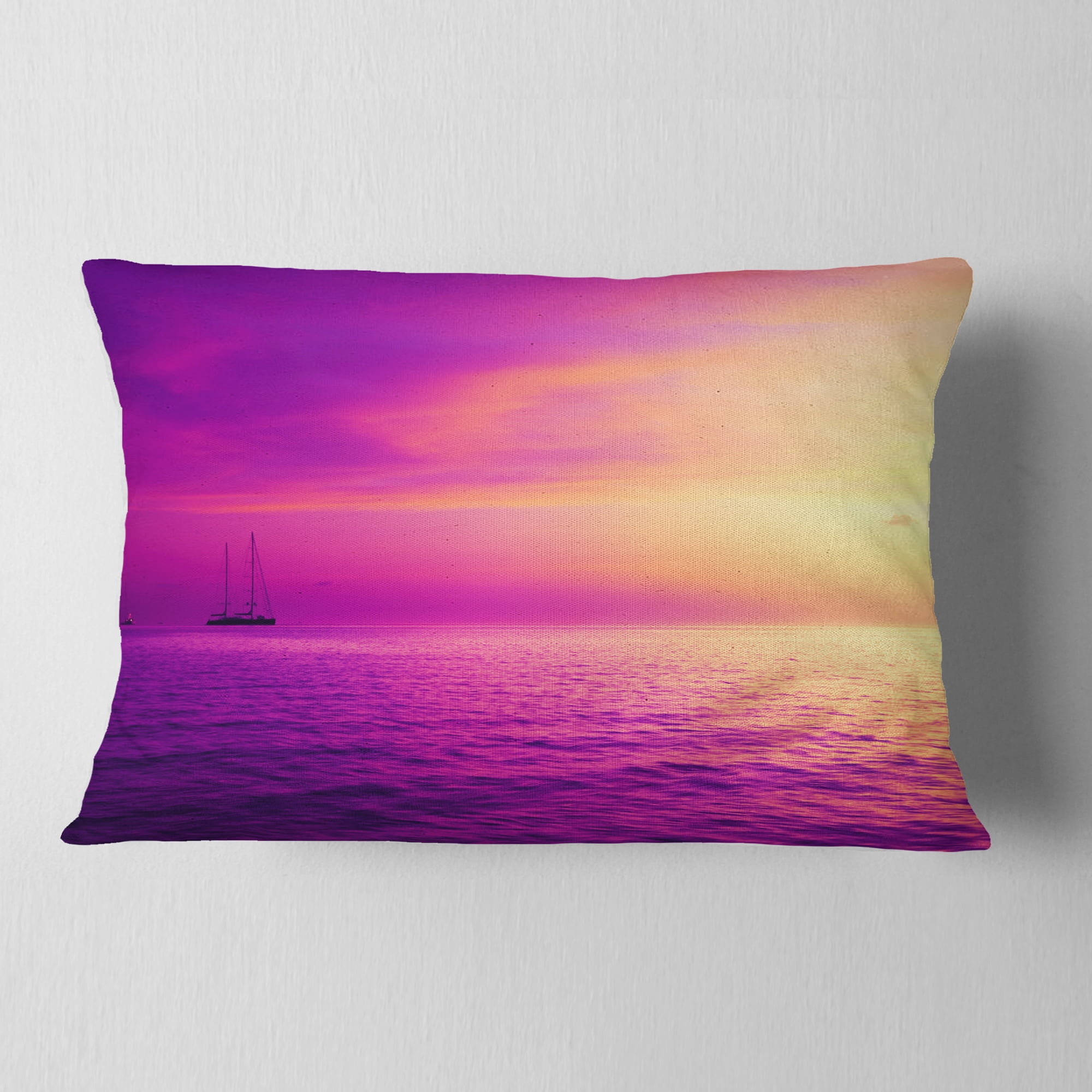 Designart Purple Sea in Maldives At Sunset - Seashore Throw Pillow - 12x20