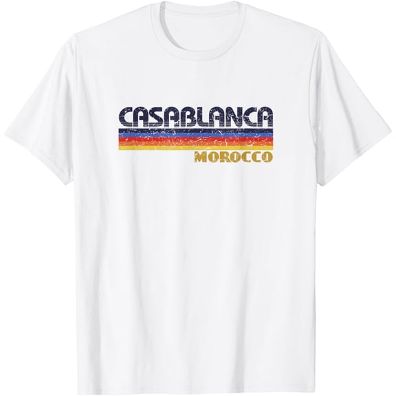 t-shirt Casablanca Morocco Vintage 80s Style Retro T-Shirt mens t shirt，white，women，funny，misfits，men，journey