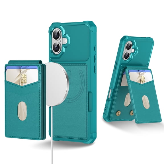 Allytechgroup Case for iPhone 17, [Compatible with Magsafe] RFID Blocking 2 in 1 Detachable PU Leather Magnetic Wallet Case with Credit Card Slots Kickstand Shockproof Cover, Green