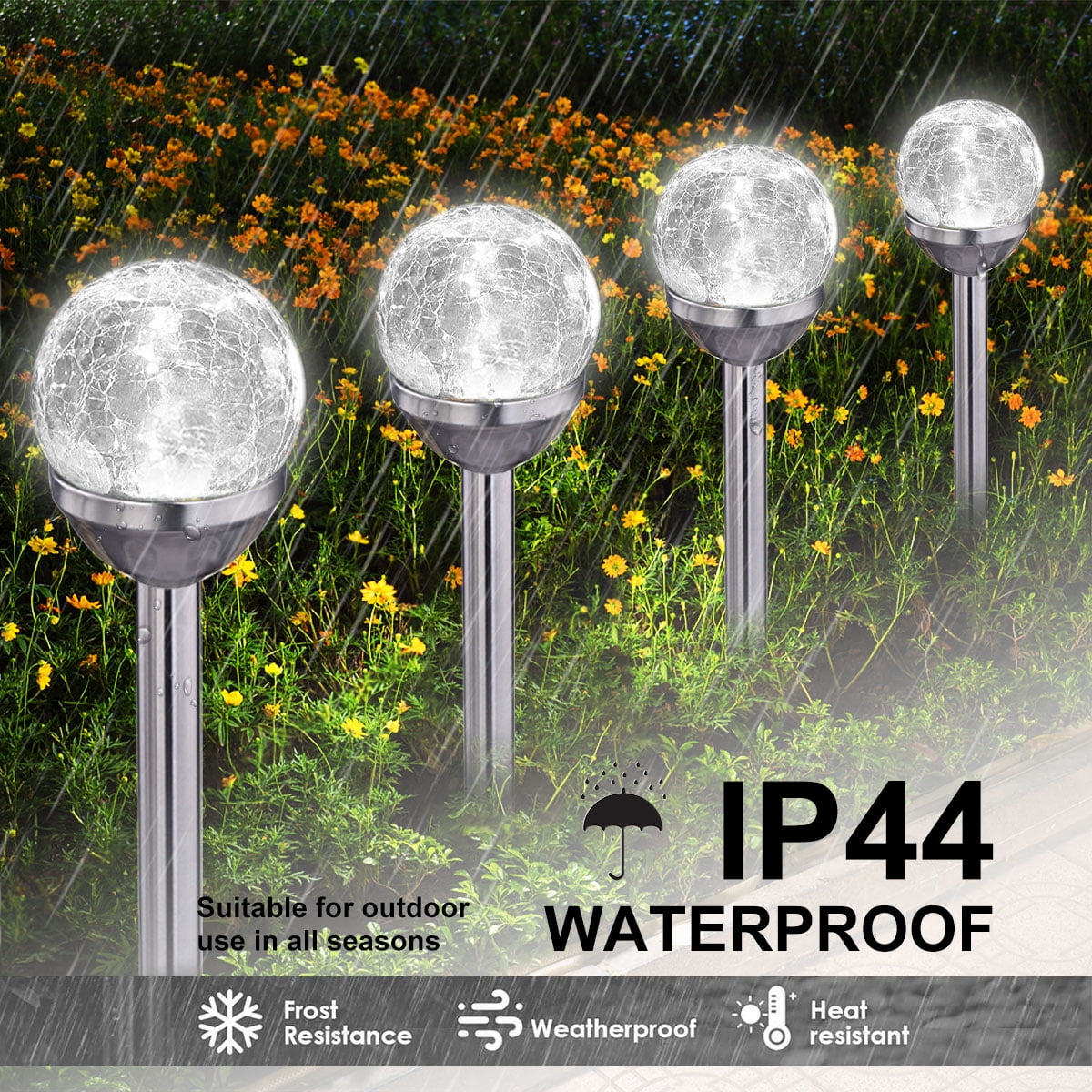 4 Pack Solar Lights Outdoor, Cracked Glass Ball Solar Garden Lights, Decorative LED Landscape Light for Patio Pathway Decor, White