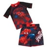 Boys Superhero Character Rashguard Swimsuit Set (Spiderman, 2T)