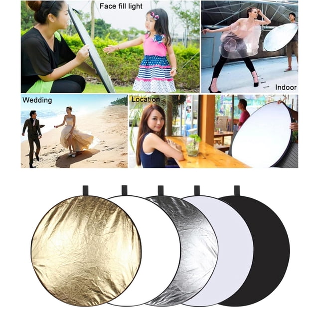 5 en un Reflector de fotografía reflectores de lámpara para fotografía Multi- foto Reflector plegable con bolsa-translúcido, plata, oro, negro - 60cm Hugo Reflector de fondo