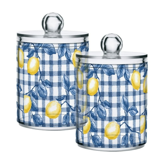 Yayeee 2 Pack Qtip Holder Bathroom Cotton Swab Canister with Lid Clear Dispenser Set, Light Lemon