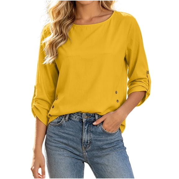 Cilsoka Womens 3/4 Sleeve Tops and Blouses Dressy Casual Crewneck Shirt for Business Work Summer Trendy Vacation Tshirt